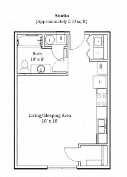 Floor plan for studio, 1 bath, 510 sqft